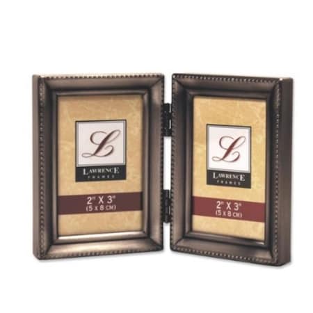 Lawrence Frames Antique Pewter Hinged Double 2x3 Picture Frame - Beaded Edge Design 11523D